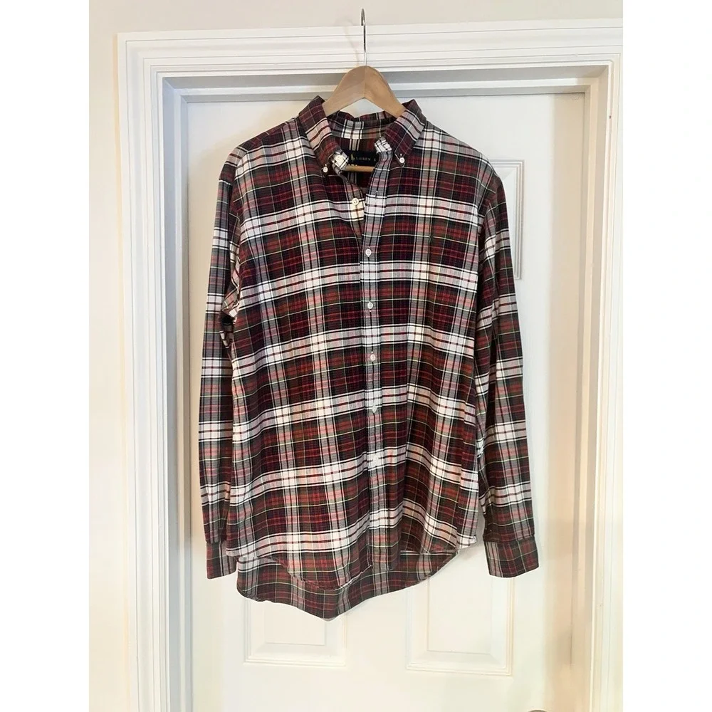 Polo by Ralph Lauren Oxford Men's Large Classic Fit Button Down Tartan Red Green